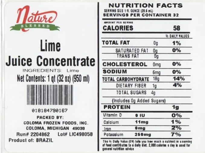 Nature Blessed 100% Lime Fruit Juice Concentrate - 2 Quarts (2/32 fl oz bottles) Applications: Home Wine Making Brewing Distilling Mead Soft Drinks Making Jelly