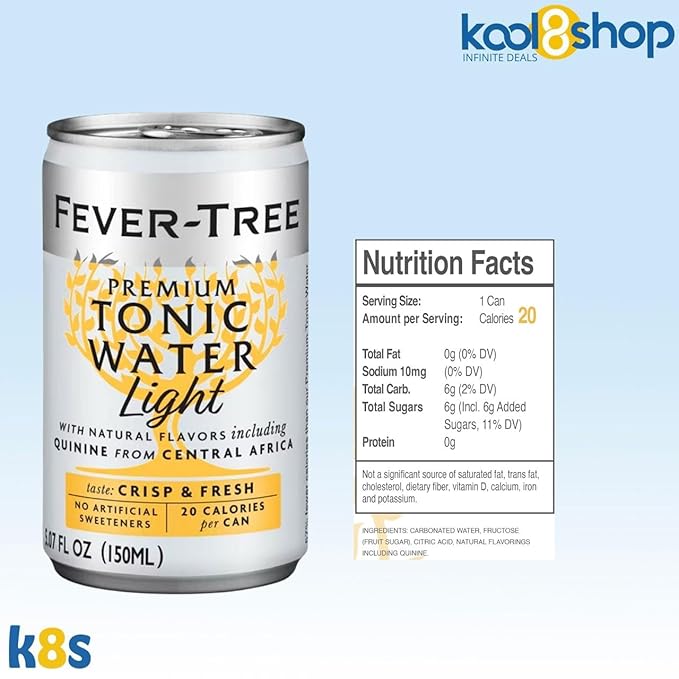 Fever-Tree Tonic Water Light Premium Mixer 5.07 fl oz Aluminum Cans 24 Pack + 20 Plastic Stirrer Sticks by KOOL8SHOP Infinite Deals