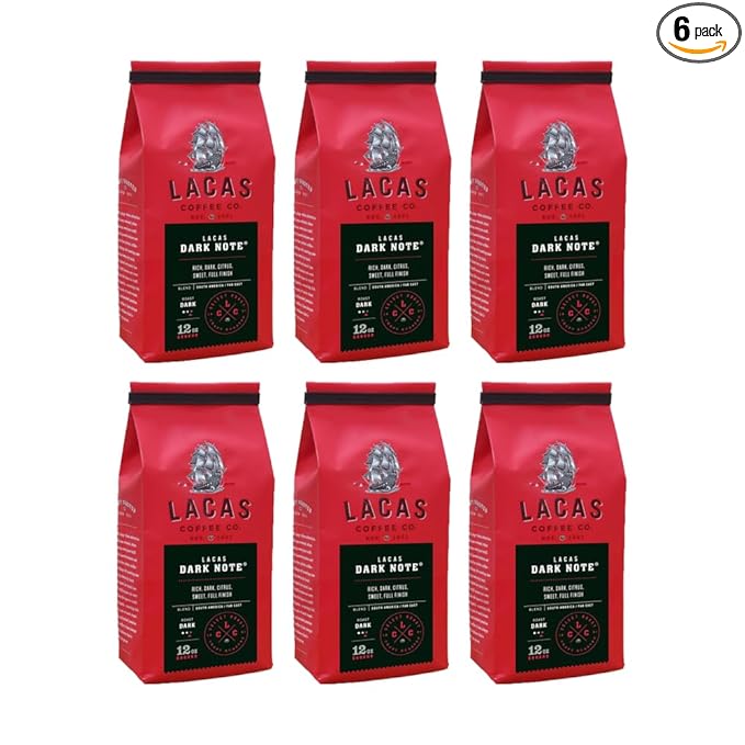 Lacas Coffee Company Medium Fine Ground Coffee 12oz Bag (6 bags Dark Note)