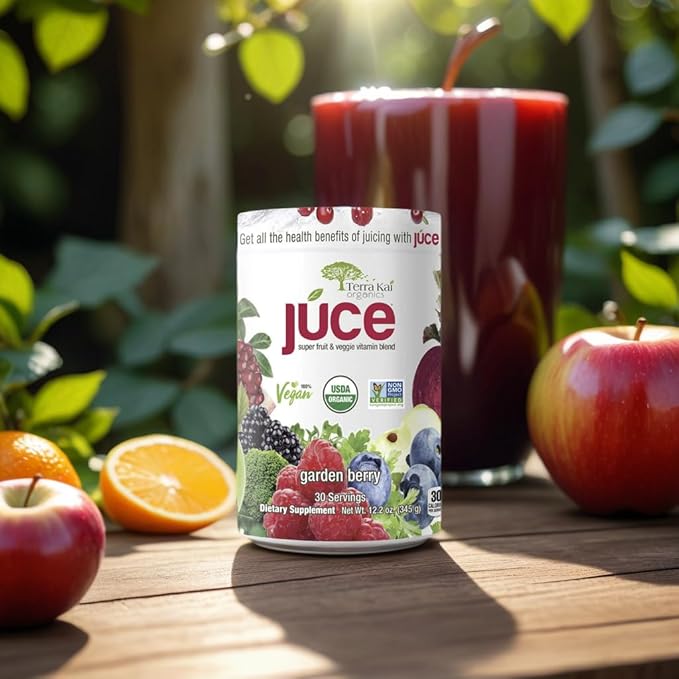Terra-Kai Organics Juce Super Fruit and Veggie Blend Drink 12.2-Ounce Garden Berry 30 Servings Greens Powder Juce Green Juice Powder Super Food Greens Drink Juce Terra Kai (Pack 2) bundle with