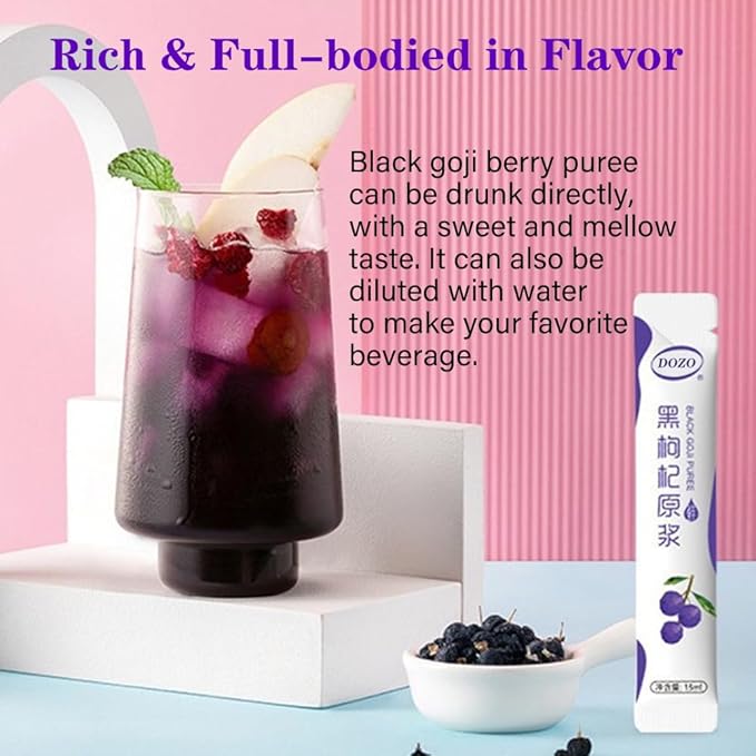 DOZO Pure Black Goji Berry Puree 10.14 fl oz (300 ml) Concentrated Black Wolfberry Essence No Sugar Added No Additives 黑枸杞原浆