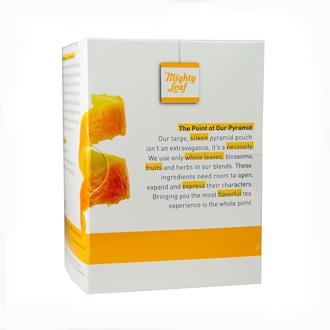 Mighty Leaf Whole Leaf Tea Chamomile Citrus 45 Tea Bags (Pack of 3 15CT each) Individual Pyramid-Style Tea Sachets of Uncaffeinated Herbal Tisane with Chamomile and Orange Peel