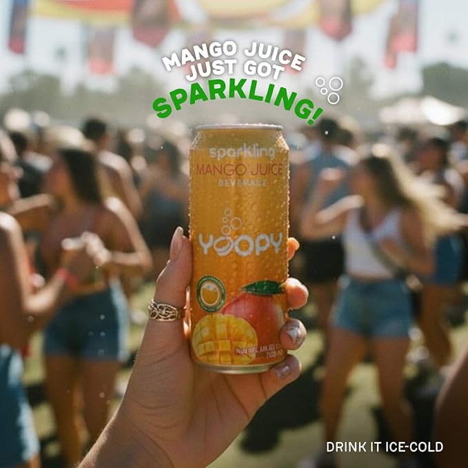Yoopy Sparkling Mango Juice – 12-Pack (10.82 fl oz Cans) – 55% Mango Juice – No Added Sugar – Natural Hydration with Tropical Flavor – Ideal for Refreshing Moments