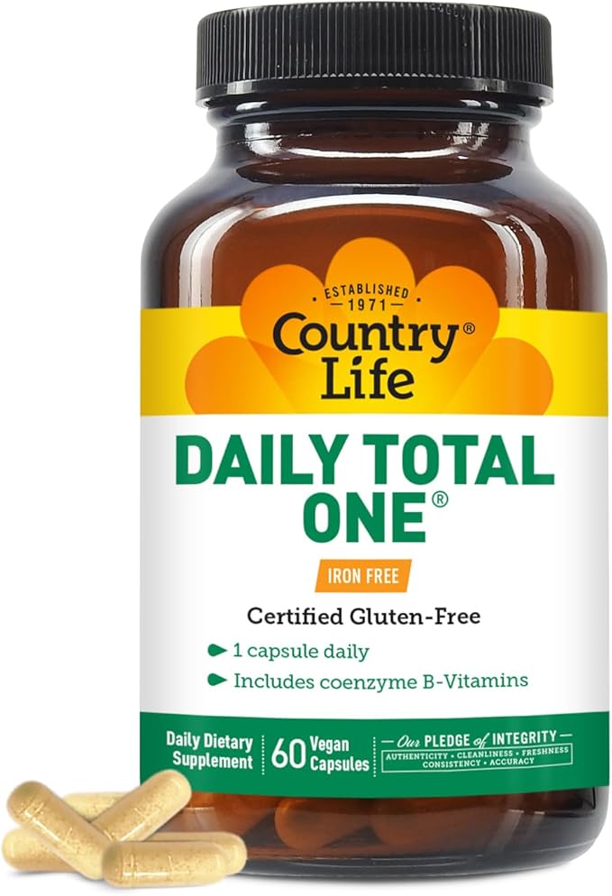 Country Life Daily Total One Multivitamin Iron Free Once a Day Multivitamin &amp Multimineral Complex Vitamins A C D Including Coenzyme B-Vitamins Supports Energy Metabolism 60 Vegan Capsules