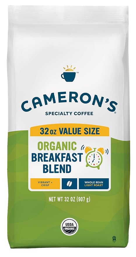 Cameron's Coffee Roasted Whole Bean Coffee Organic Breakfast Blend 32 Ounce