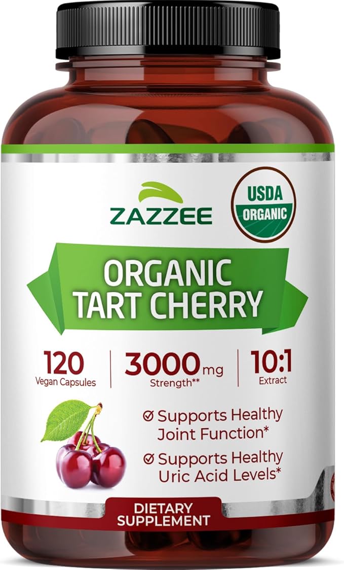Zazzee USDA Organic Tart Cherry 10:1 Extract 120 Vegan Capsules 4 Month Supply Montmorency Cherry Daily Wellness Antioxidant Support Organic Herbal Supplement All-Natural Non-GMO Made in USA