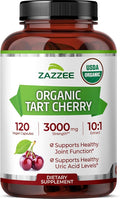 Zazzee USDA Organic Tart Cherry 10:1 Extract 120 Vegan Capsules 4 Month Supply Montmorency Cherry Daily Wellness Antioxidant Support Organic Herbal Supplement All-Natural Non-GMO Made in USA
