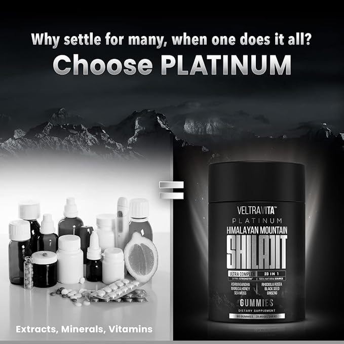 28000 mg 23-in-1 Himalayan Shilajit for Men Ashwagandha Gummies Platinum Irish Sea Moss Gel Black Seed Oil Manuka Honey Medical Grade Tongkat Ali Rhodiola Rosea No Sugar Lab Test