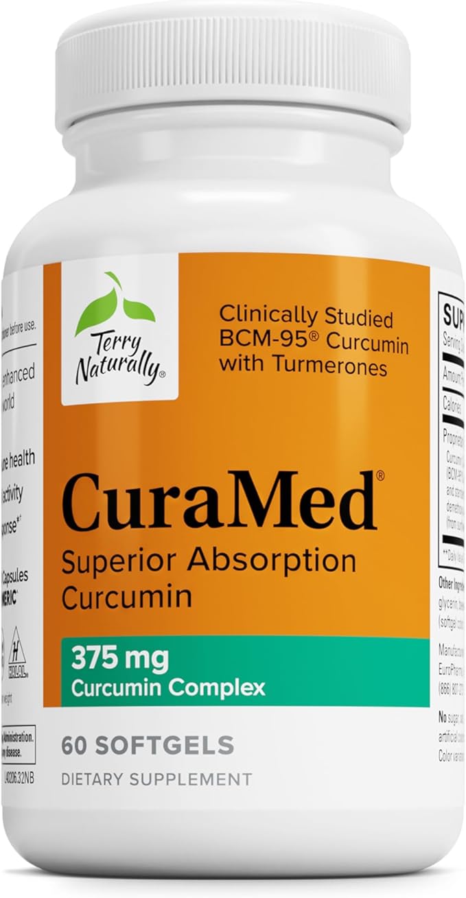 Terry Naturally CuraMed 375mg - Antioxidant Supplement for Brain &amp Immune Health Support - Dietary Supplement with Curcumin &amp Turmeric Essential Oil - Herbal Liver Support - 60 Softgels