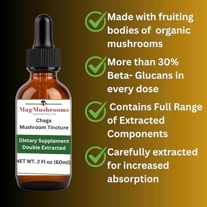 MagMushroom Chaga Mushroom Extract Liquid Tincture Daily Supplement Double Extracted for Maximum Potency 2 Fl. oz. 60 Daily doses