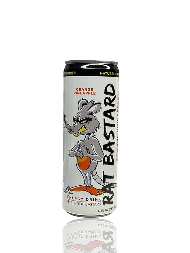 RAT BASTARD Energy Drink - Sugar-Free Caffeinated Beverage Natural Caffeine to Boost Energy and Focus Orange Pineapple Flavor 12 fl oz Can (Case of 12)