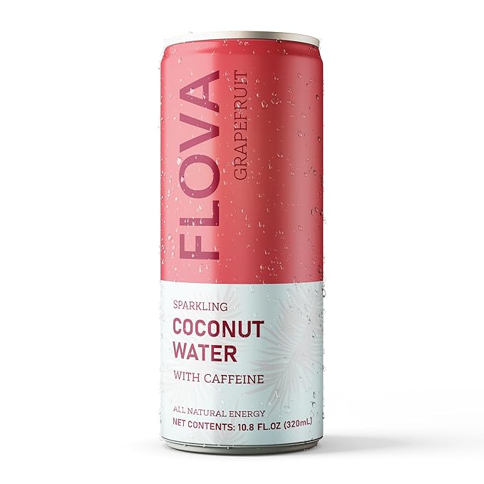 Flova Grapefruit Energy Drink All Natural Electrolytes and Minerals from Coconut Water 4 Simple Easy to Pronounce Ingredients 99% Juice Pack of 12 Cans