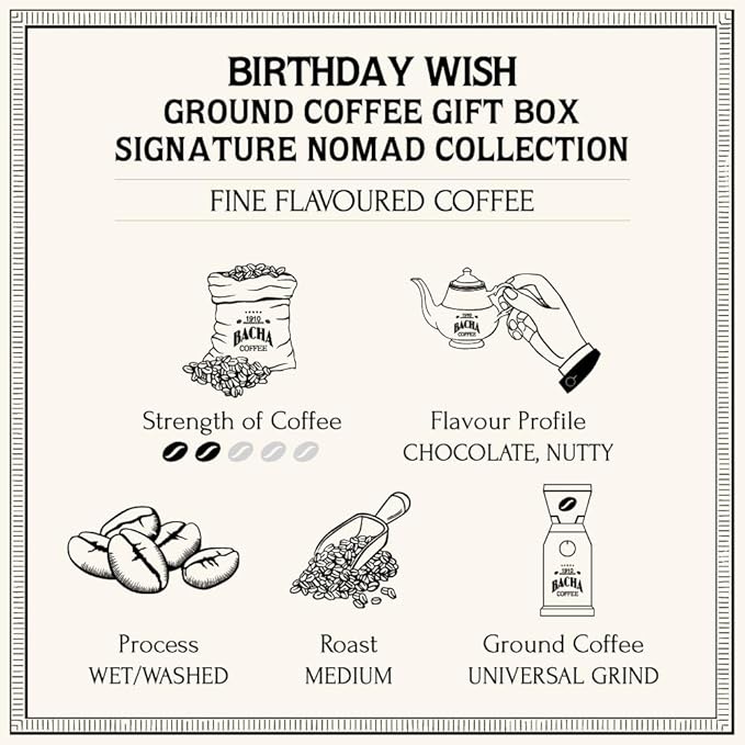 Bacha Coffee | Birthday Wish Fine Flavoured Ground Beans Medium Roast 100% Arabica Specialty Coffee 250g Signature Nomad Collection Gift Box