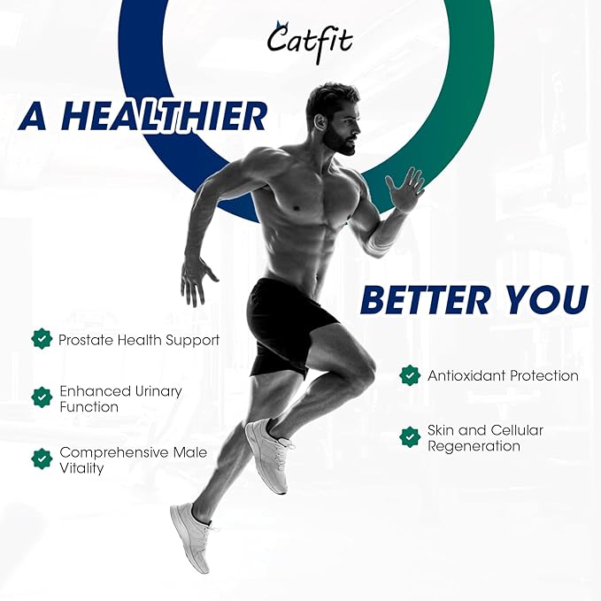 Catfit Saw Palmetto for Men – Prostate Health &amp Urinary Support &amp DHT Blocker Hair Health with Biotin 6000mcg Pumpkin Seed Oil Pygeum &amp Lycopene – Energy &amp Vitality Formula 120 Cap