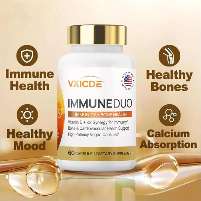 Vitamin K2 with D3 Supplement Non-GMO Formula 125 mcg Vitamin D3 &amp 100 mcg K2 (MK-7) Easy to Swallow D &amp K Complex 60 Capsules