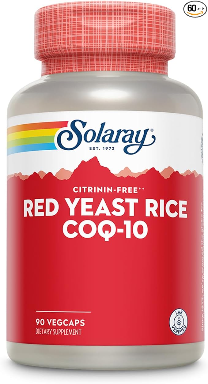 SOLARAY Red Yeast Rice Plus CoQ-10 &amp No-Flush Niacin Vitamin B-3 Healthy Heart &amp Cardiovascular Support Non-Irradiated &amp Citrinin Free 60 Day Money Back Guarantee 90 Servings 90 VegCa