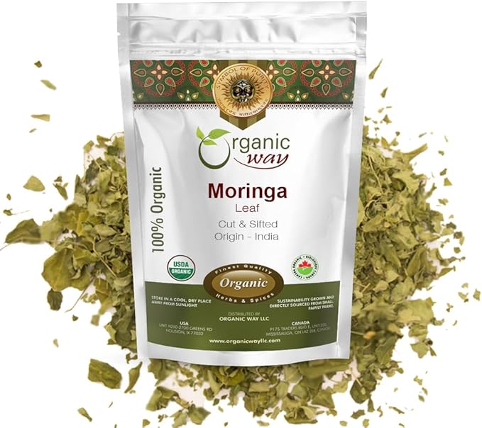 Organic Way Moringa/Drumstick Leaf Cut &amp Sifted (Moringa oleifera) | Herbal Tea - Organic &amp Kosher Certified | Vegan | Non GMO &amp Gluten Free | USDA Certified | Origin - India (1LBS / 16OZ)