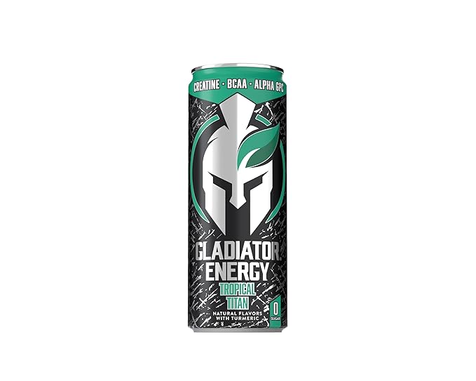 Gladiator Energy Drink Sugar-Free 12 Pack Tropical Titan 12oz Cans with Creatine BCAA and 250mg Caffeine (Tropical Titan)