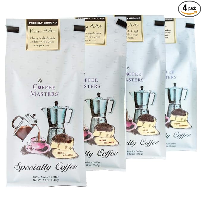 Coffee Masters Gourmet Coffee Kenya AA Ground 12-Ounce Bags (Pack of 4)