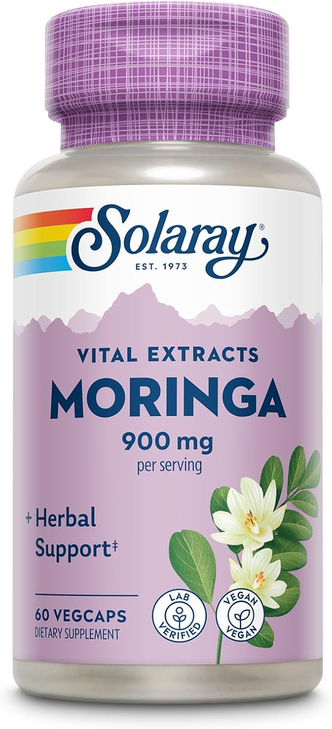 SOLARAY Moringa Capsules 900 mg - Moringa Supplement with 135 mg Saponins - Herbal Support w/Naturally Occurring Vitamins Minerals Amino Acids Vegan 60-Day Guarantee 30 Serv 60 VegCaps