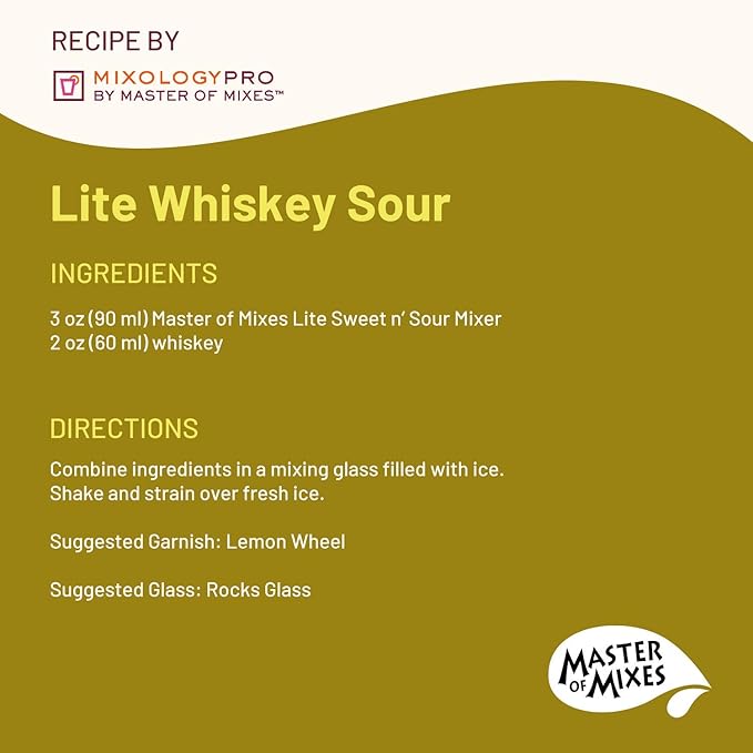 Master of Mixes Sweet N' Sour Lite Drink Mix Ready To Use 1.75 Liter Bottle (59.2 Fl Oz) Pack of 3