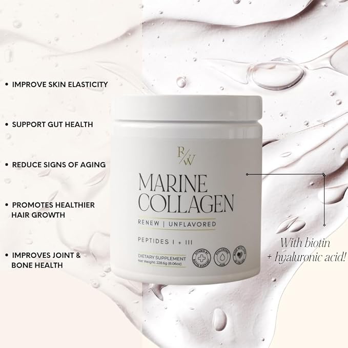 Renew Marine Collagen Powder + Biotin &amp Hyaluronic Acid for Better Hair Skin &amp Nails Unflavored - 20 Scoops 8oz