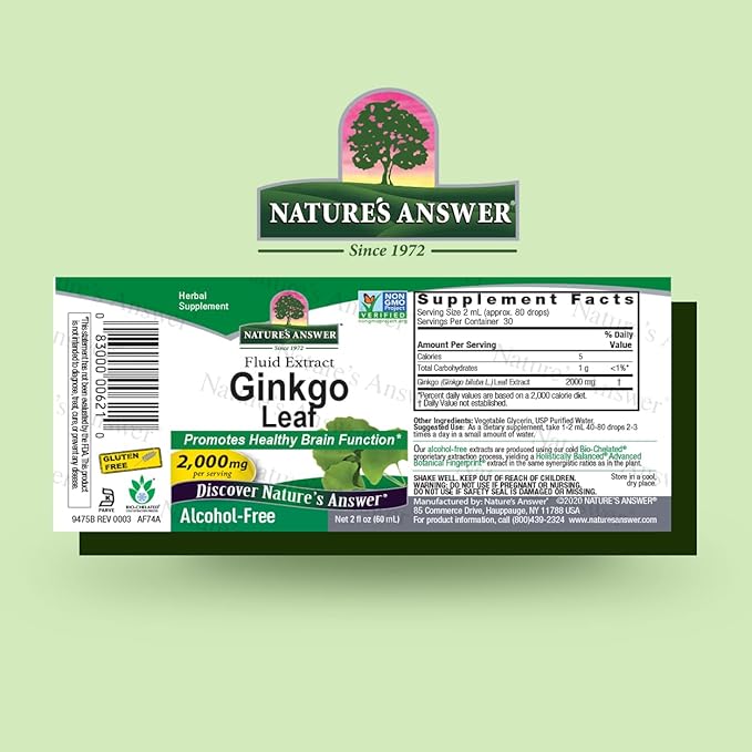 Nature's Answer Alcohol Free Ginko Leaf 2 Ounce 2 Count
