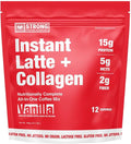 Strong Coffee Co. Vanilla Instant Latte | Organic Coffee with 15g Collagen Protein | Lion’s Mane &amp L-Theanine | Nootropic Instant Coffee | 12 Serving