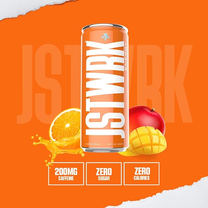 JST WRK Energy Drink - 12-Pack Sugar Free Zero Calories No Sugar Alcohols 12 Fl Oz. 200 milligrams Caffeine (Shark Bite)