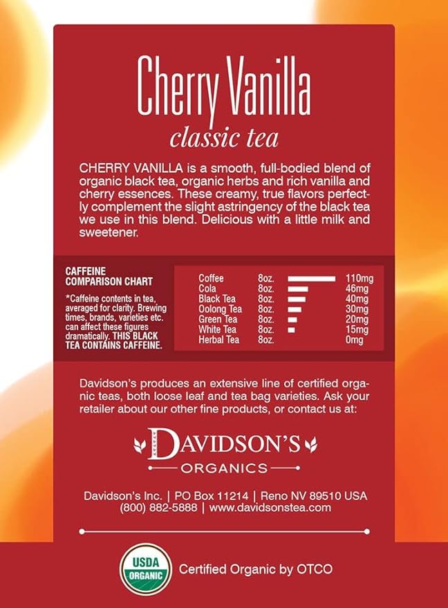 Davidson's Organics Cherry Vanilla 8-count Tea Bags Pack of 12