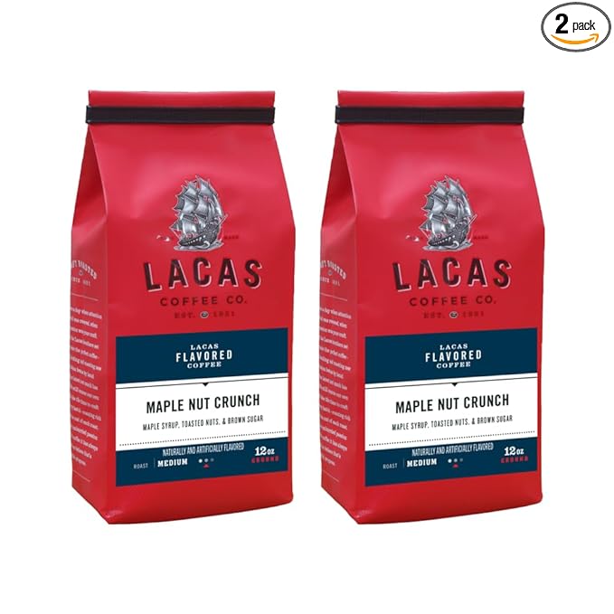 Lacas Coffee Company Medium Fine Ground Coffee 12oz Bag (2 bags Maple Nut Crunch)
