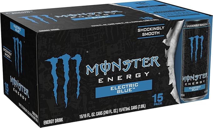 Monster Energy Electric Blue Energy Drink 16 Ounce (Pack of 15)