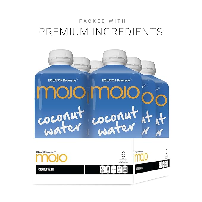 MOJO Coconut Water | Hydration Drink &amp Sports Drink | Electrolytes Beverage 1043 mg | Vitamin B &amp C | Hydration Drink for Skin &amp Body | 33.8 Oz (Pack Of 6)