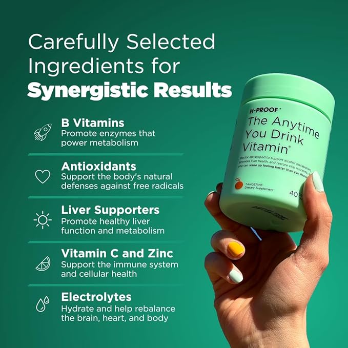 H-PROOF The Anytime You Drink Vitamin Liver Health &amp Immunity Support with Electrolytes Milk Thistle and Vitamins B &amp C - 40 Chewable Tablets (20 Servings) Vegan Lemonade