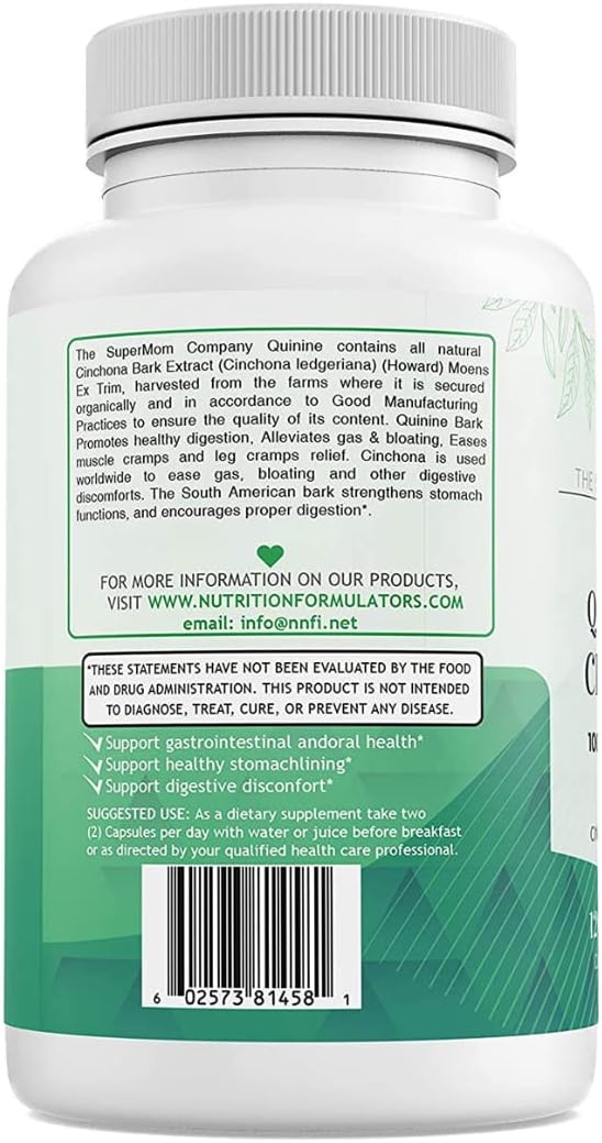 Quinine Cinchona Bark Extract 1000 mg – Herbal Supplement for Muscle &amp Leg Cramp Relief Digestive Support &amp Immune Health – 120 Capsules Non-GMO Made in USA (2 Bottles)