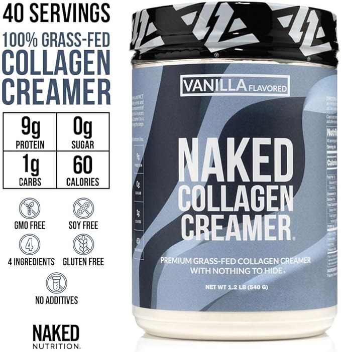 NAKED Collagen Coffee Creamer Vanilla 40 Servings + Collagen Peptides Protein Powder Unflavored 60 Servings Bundle: Non-GMO Keto Gluten-Free Paleo-Friendly Soy-Free.