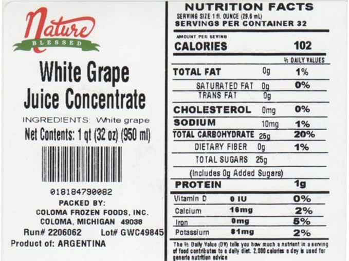 Nature Blessed 100% Pure White Grape Concentrate - 1 Quart (1/32 fl oz bottle) Applications: Home Wine Making Brewing Mead Distilling Smoothies Making Jelly
