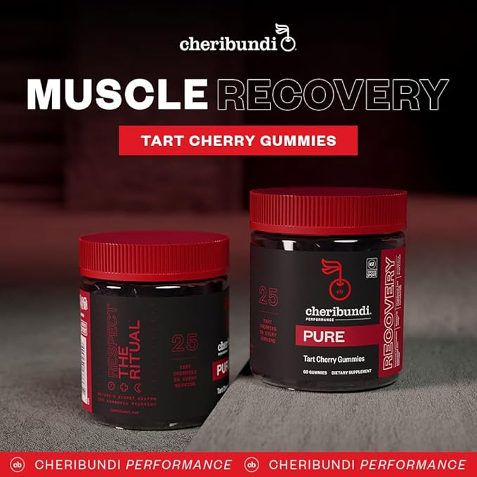 Cheribundi Tart Cherry Gummies Pure | Performance for Maximum Recovery with 25 Tart Cherries | Powerful Antioxidant Support Non-GMO Gluten-Free Vegan | 20 Calories per Serving | 60 Count