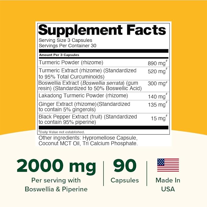 VAHDAM Turmeric Curcumin Supplement 2000mg (500mg Curcuminoids) with Boswellia &amp Piperine for Fast Absorption | Supports Joint Health and Mobility | 90 Capsules
