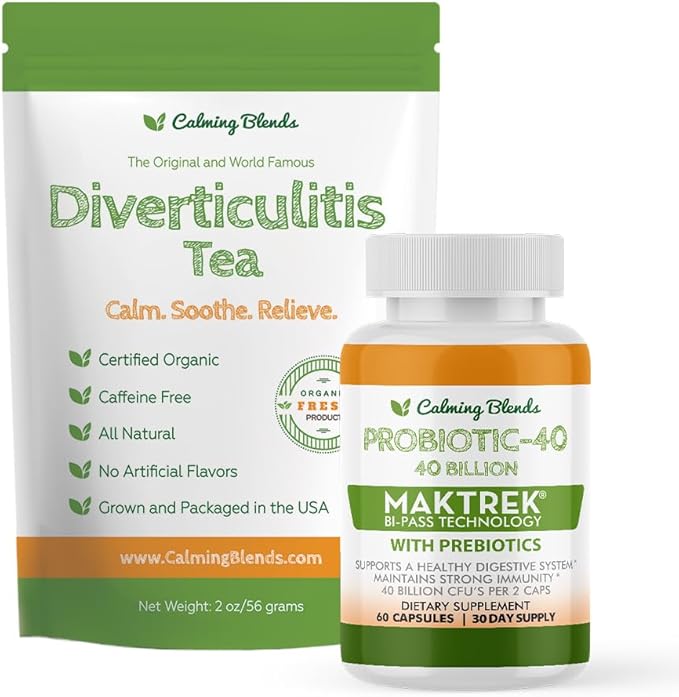 Digestive Support Tea &amp Probiotic Supplement (40 Billion CFU 60 Capsules) | Herbal Tea and Probiotic Duo for Digestive Comfort &amp Gut Health