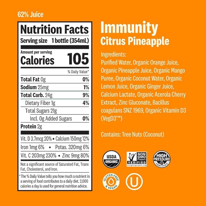 Suja Organic Immunity Shots Variety Pack | 10 Immunity Original 6 Citrus Immunity and 10 Immunity Elderberry | Plant-Based &amp Gluten-Free (2 fl oz Shots/Pack of 20 12 fl oz Juices/Pack of 6)