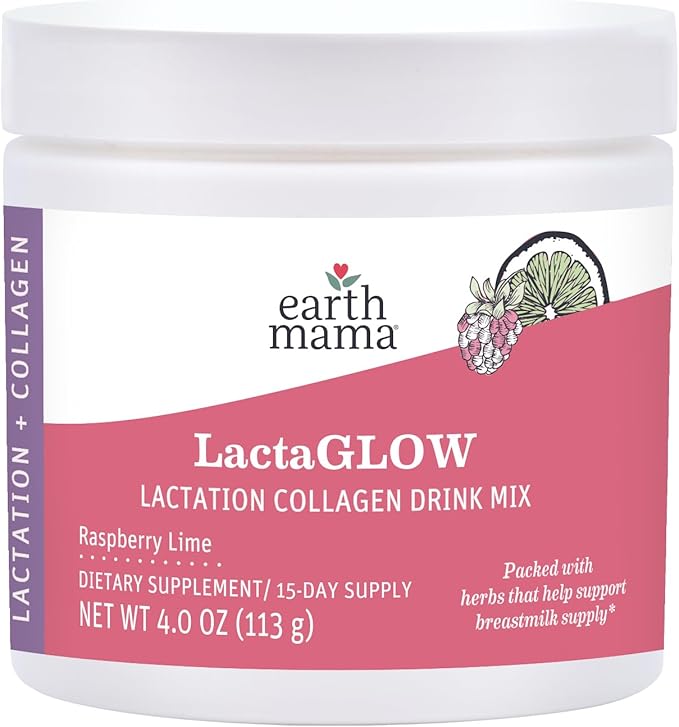 Earth Mama LactaGLOW Collagen Drink Mix 15 Servings – Drink Mix with Grass-Fed Collagen &amp Herbs to Help Support Breastmilk Supply* for Nursing Moms