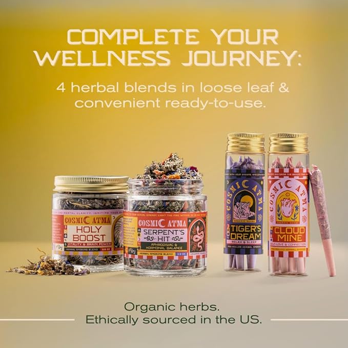 Cosmic Atma Herbal Smoking Blend – Holy Boost for Energy &amp Brain Power | Herbal Tea Loose Leaf &amp Smokable Herbs – 14gm/0.5oz