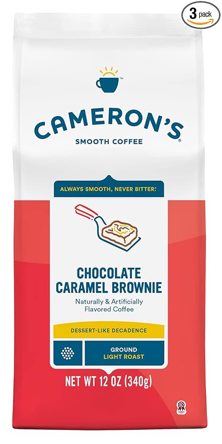 Cameron's Coffee Roasted Ground Coffee Bag Flavored Chocolate Caramel Brownie 12 Ounce (Pack of 3)
