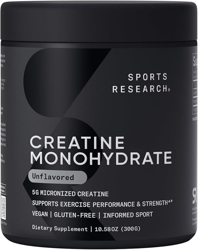 Sports Research® Organic Greens Superfood Powder w/Spirulina &amp Chlorella Adaptogens Enzymes Probiotics &amp 8 VIT Bs &amp Creatine Monohydrate &amp Collagen eptides Unflavored Hydrolyzed T