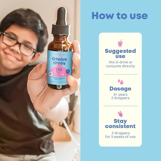 JoySpring Genius Drops Smartberry Vanilla | Herbal Focus Support for Kids with Ginkgo Biloba Licorice Root Gotu Kola Extract Peppermint Leaf | Liquid Formula|1fl oz (30 Servings) (Pack of 2)