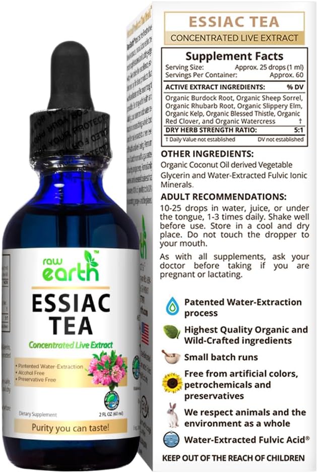 ESSIAC Tea Extract - 8 Organic Herbs &amp Sheep Sorrel Roots! - USA &amp EU Grown Herbs - Made in the USA - Patented Process - Raw &amp BioActive - Concentrated Live Extract -Alcohol FREE Sugar FR