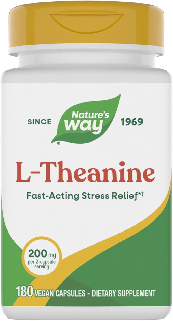 Nature's Way L-Theanine Stress Support* Promotes Relaxation* 200 mg per 2-Capsule Serving Vegan 180 Capsules (Packaging May Vary)