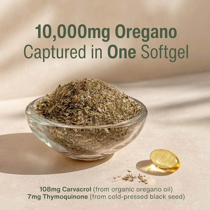 Oregano &amp Black Seed Oil Softgels –Natural Carvacrol &amp poten Pure Black Seed Oil – 7mg Thymoquinone– Organic Vegan Non-GMO – Immune &amp Wellness Support – 60 Capsules