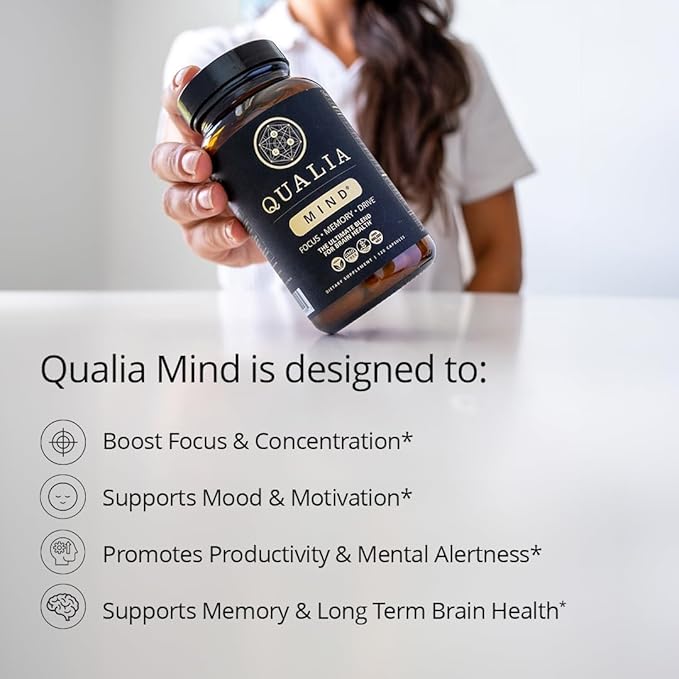 QUALIA MIND | The Ultimate Blend For Brain Health* | Doctor-Formulated Nootropic To Fuel Focus &amp Concentration* | Supports Long Term Brain Health| Maintain Drive &amp Productivity | 6 Week Supply